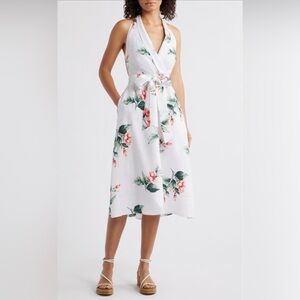 New Tommy Bahama Linen Floral Florentina Flourish Halter Midi Dress Size Small